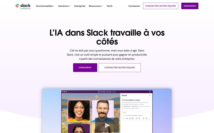Aperçu du site de Slack